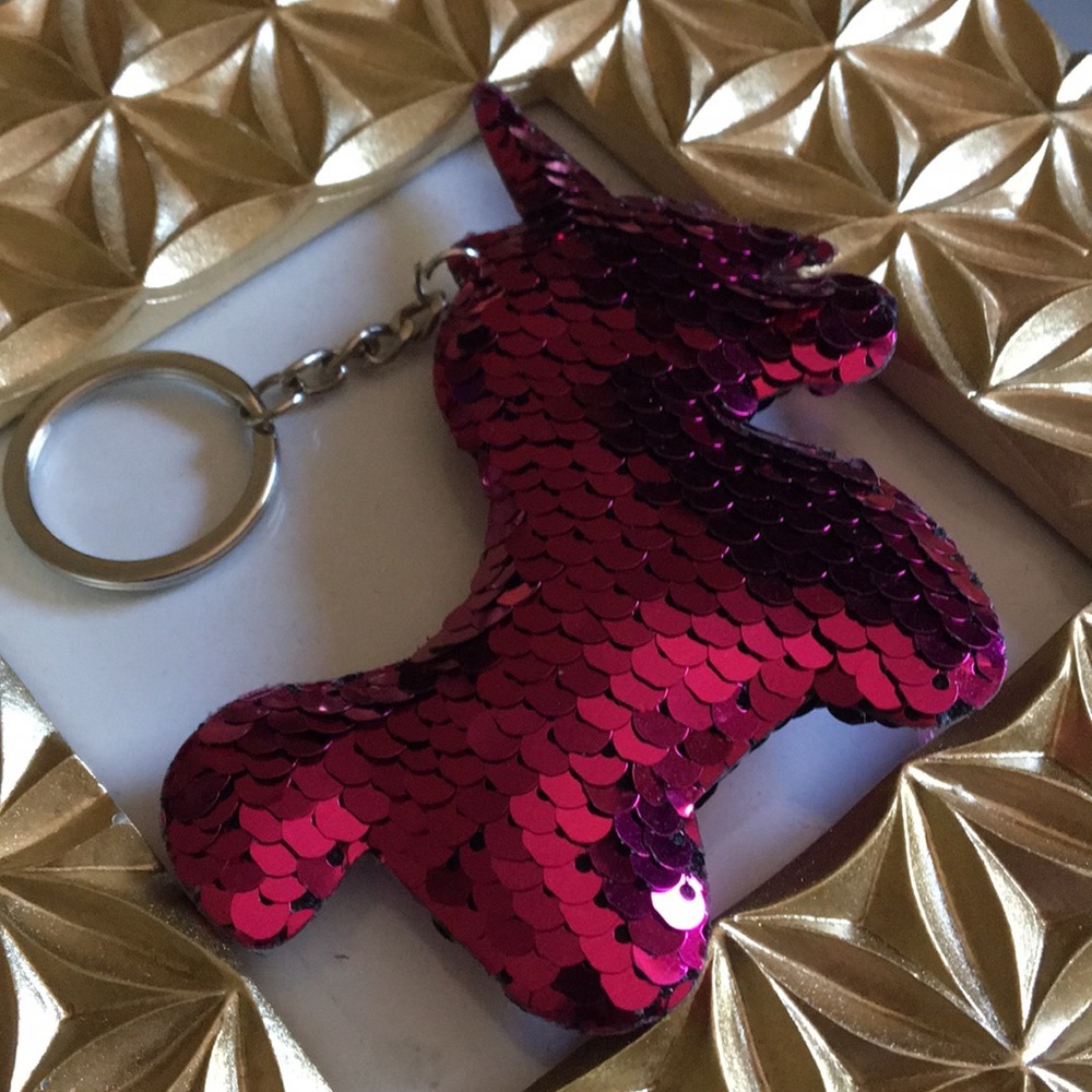 5/$25 magenta unicorn sequin keychain - Picture 2 of 2
